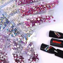 1728 Pcs Flat Back Crystal Glass Nail Art Rhinestones. 4#-12# 6 Sizes Mix DIY Decorations For Nails, Clothes, Bags, Hair Accessories, Cars, Beddings, Pendants, Etc. Suitable For Teenage Girls, Women Nail Art, Eye Makeup, Face Stickers, Jewelry Decoration Flat Back Rhinestones. 6 Bags Of Crystal Glass Flat Back Rhinestones. Nail Charms Nail Gems Nail Supplies