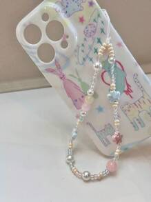 Sangle d'appareil photo en céramique bleue/rose sakura adorable pour accessoire de chaîne de perles de téléphone DIY. Décoration pendentif de style frais, cadeau pour mère, famille, amis, anniversaire, vacances, charm de téléphone