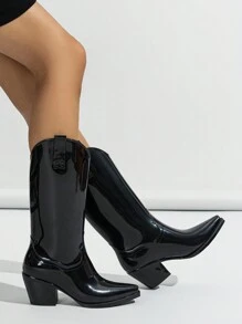 Women Rain Boots High Boots Four Seasons Soft Anti-Slip Moisturizing And Warm Fashionable Outdoor European And American Style High-Heeled Boots Autumn Women Adult Fashionable Pink/Peach Gel Shoes Water Shoes Rain Shoes Style With Corset - Black - View 5