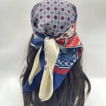 1pc Fashionable Geometric Pattern Headscarf For Women, Multi-Way Styling, Spring/Summer - Blue - View 4