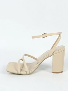 女士杏色露趾性感綁帶細高跟拖鞋，派對必備款，時尚簡約，舒適修飾腿型女式涼鞋 - 杏色 - 查看 6