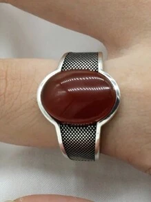 OHMMHO 1只復古典雅的男戒,鑲有天然瑪瑙石和925純銀,女士的925純銀珠寶 - 彩色 - 查看 7