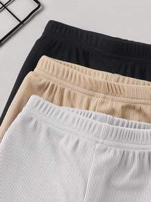 年輕女孩3入組素色抗光夏季短褲套裝，兒童夏季休閒基礎款短褲，3入組/套 - 彩色 - 查看 4