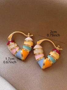 1 Paire De Boucles D'oreilles Pendantes Émaillées Colorées Avec Un Design De Cœur Haut De Gamme Et Élégant Fait De Matériau En Alliage De Zinc De Luxe Léger, Convient Pour Un Usage Quotidien Et Un Cadeau De Festival