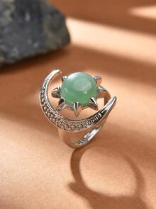1pc Natural Crystal & Stone Crescent Moon Ring, Ramadan Gift For Women - Multicolor - View 6