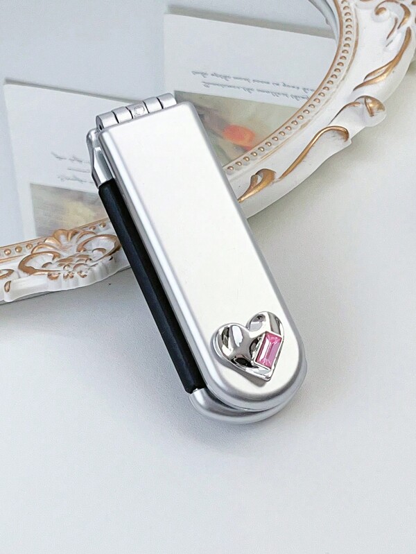 1 pieza Peine plegable con forma de Z, estilo vintage de plata, con espejo y cepillo de cojín para peinado, regalo y uso portátil en el baño y el dormitorio, cepillo de pelo de uso diario, peine, herramientas para el cabello, productos y accesorios para el cabello para peluquería, salón de belleza, viajes esenciales, vuelta al colegio, artículos esenciales de viaje, accesorios para el cabello para mujeres