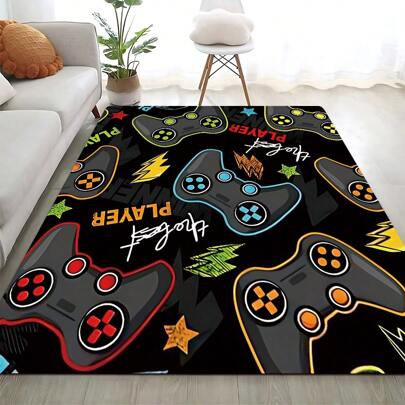 1 件新款游戏控制器客厅地毯，现代个性化友好型垫子，适用于卧室或电脑桌区域，厚度和耐用性适合儿童，易于清洁的游戏垫，适用于游戏室、男孩卧室和客厅，多种尺寸可选，房间装饰