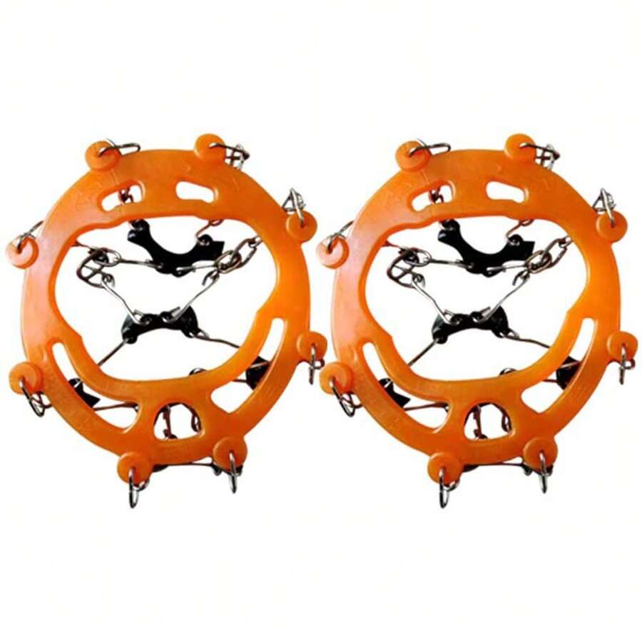 1對戶外焊接8齒不銹鋼冰爪防滑鞋套,適用於雪地、冰川、山岳攀登、冰川攀登、远足 - 橘色 - 查看 1