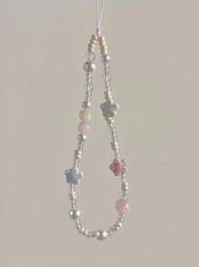 Sangle d'appareil photo en céramique bleue/rose sakura adorable pour accessoire de chaîne de perles de téléphone DIY. Décoration pendentif de style frais, cadeau pour mère, famille, amis, anniversaire, vacances, charm de téléphone