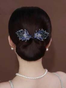 1pc Hair Bun Maker With Bow Knot, Feathers And Faux Pearls For Elegant Updo Hairstyle Accessories