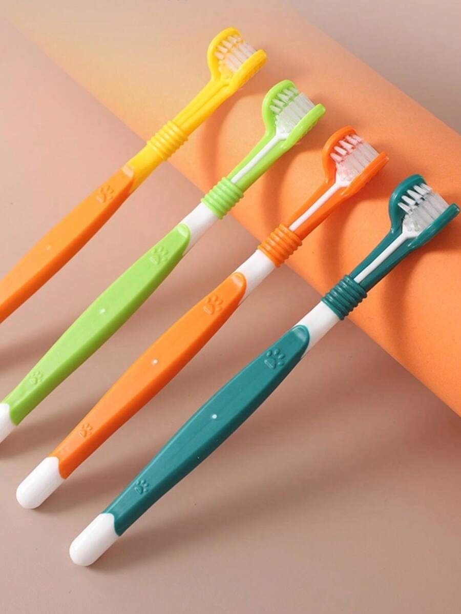 1pc Random Color Pet Toothbrush With 3 Sides Soft Bristles, Effective Teeth Cleaning And Freshening Breath, Color Shipped At Random