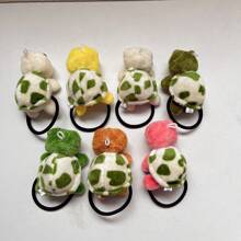 1个可爱卡通毛绒海龟发圈，女士适用，弹性发圈，可用于马尾辫装饰，多巴胺马尾辫发圈，发绳，发圈，发饰，头饰，弹性发带 - 墨綠色 - 查看 3