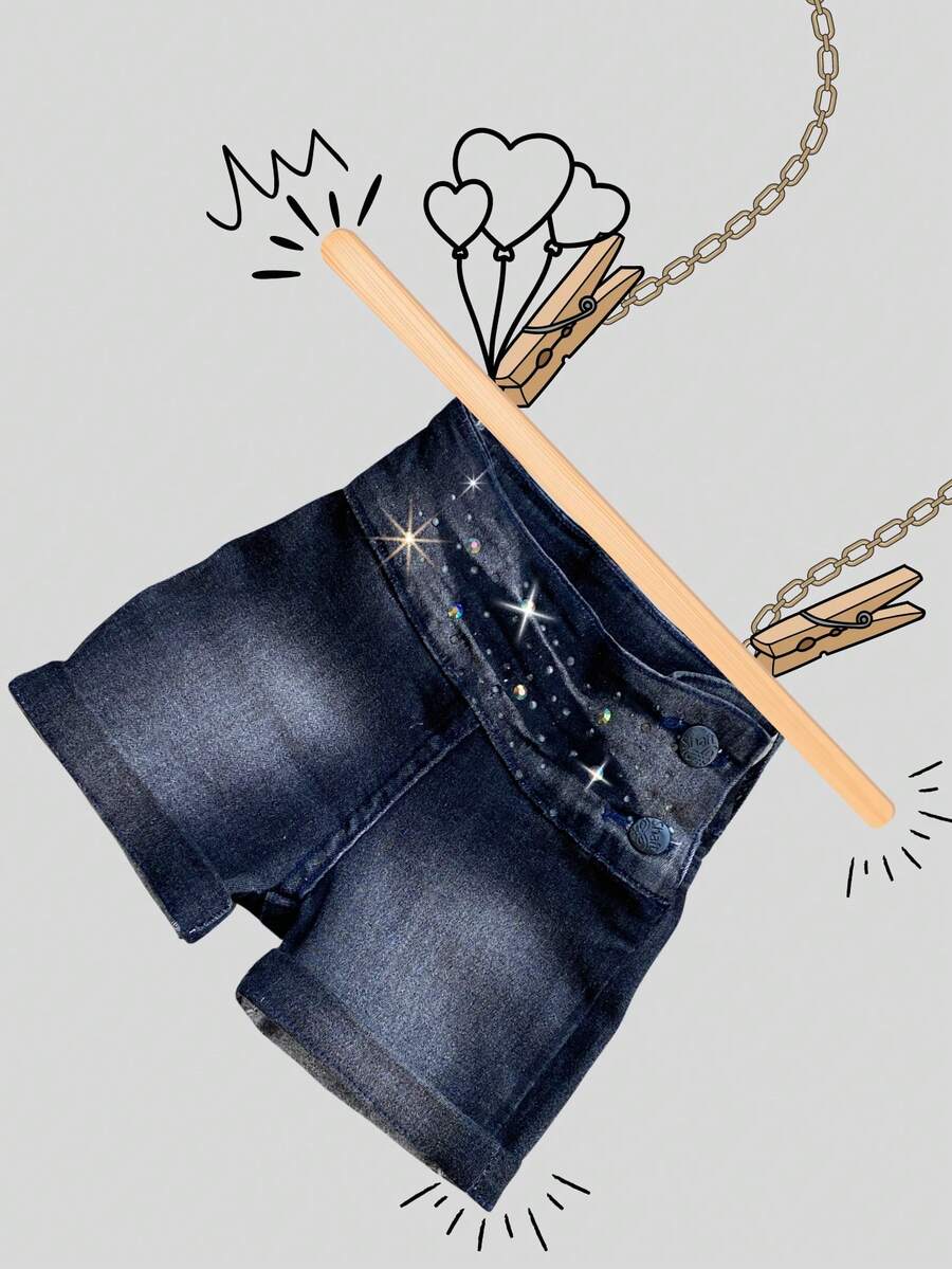 Young Girls Denim Shorts - 深色水洗藍 - 查看 1