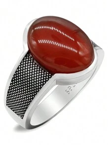 OHMMHO 1只復古典雅的男戒,鑲有天然瑪瑙石和925純銀,女士的925純銀珠寶 - 彩色 - 查看 13