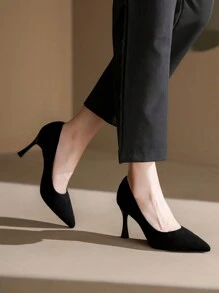 Giày cao gót da lộn thời trang nữ, giày cao gót mũi nhọn mỏng mới mùa xuân năm 2024, giày công sở chuyên nghiệp màu đen, giày cao gót cỡ nhỏ 8CM - màu đen - Xem 3
