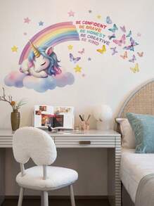 1pc Cartoon Rainbow Unicorn Wall Sticker, Self-Adhesive Decorative Art For Headboard Or Backdrop,Stickers,Wall Decal, Vinyl Decal For Home Decorations,Spring Decoration Items Refresh Your Home,Rama Decoration Stickers Gifts Birthday Graduation Back To School Room Decor School Supplies - Multicolor - View 5