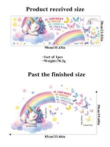 1pc Cartoon Rainbow Unicorn Wall Sticker, Self-Adhesive Decorative Art For Headboard Or Backdrop,Stickers,Wall Decal, Vinyl Decal For Home Decorations,Spring Decoration Items Refresh Your Home,Rama Decoration Stickers Gifts Birthday Graduation Back To School Room Decor School Supplies - Multicolor - View 3