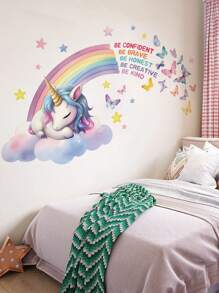 1pc Cartoon Rainbow Unicorn Wall Sticker, Self-Adhesive Decorative Art For Headboard Or Backdrop,Stickers,Wall Decal, Vinyl Decal For Home Decorations,Spring Decoration Items Refresh Your Home,Rama Decoration Stickers Gifts Birthday Graduation Back To School Room Decor School Supplies - Multicolor - View 6