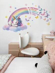 1pc Cartoon Rainbow Unicorn Wall Sticker, Self-Adhesive Decorative Art For Headboard Or Backdrop,Stickers,Wall Decal, Vinyl Decal For Home Decorations,Spring Decoration Items Refresh Your Home,Rama Decoration Stickers Gifts Birthday Graduation Back To School Room Decor School Supplies - Multicolor - View 4