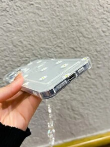 Funda de teléfono transparente con ranura para tarjeta con diseño de flor de margarita blanca delicada, compatible con Apple 14 Pro Max, 13, 12/12 Pro, 11, XR, con cordón con mariposa blanca con corazón de perla, de moda y diseño, adecuado para novias en primavera - Blanco - Ver 4