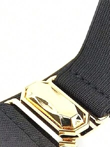 Mirrored/Metallic Look Elastic Waist Belt With Metal Plates - Gold - View 5