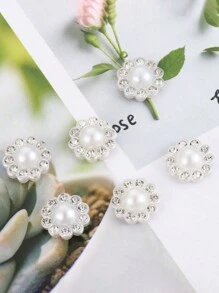 50入組樹脂花形珍珠＆扁平背鑲嵌指甲藝術貼紙貼紙，適用於婚禮，DIY相簿飾品配件手工藝品 - 白色 - 查看 3