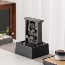 1pc Badge Style Desktop Tabletop Waterfall Fountain, USB Powered For Office, Meditation, Living Room, Home Decoration - Black - View 1