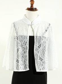 1 pieza Chal elegante de mujer con botón de perla falsa, patrón floral y calado, negro, perfecto para una cita o fiesta de noche y complementa con un vestido camiseta, Día de San Valentín