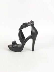 Black Cross Straps Hollow Out Waterproof Platform Sandals For Women With Thin Heels