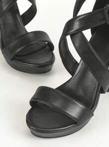 Black Cross Straps Hollow Out Waterproof Platform Sandals For Women With Thin Heels