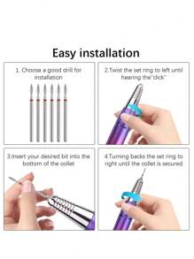 6pcs Flame Nail Drill Bits 3/32" Cuticle Clean E-File Bit Milling Cutter For Manicure Pedicure Acrylic Nail Art Tools - Red - View 4