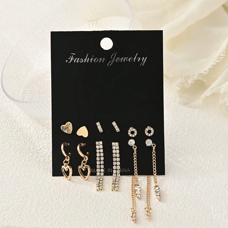 Elegant Style Love Pendant Metal Tassel Line Earring Set - Yellow Gold - View 1