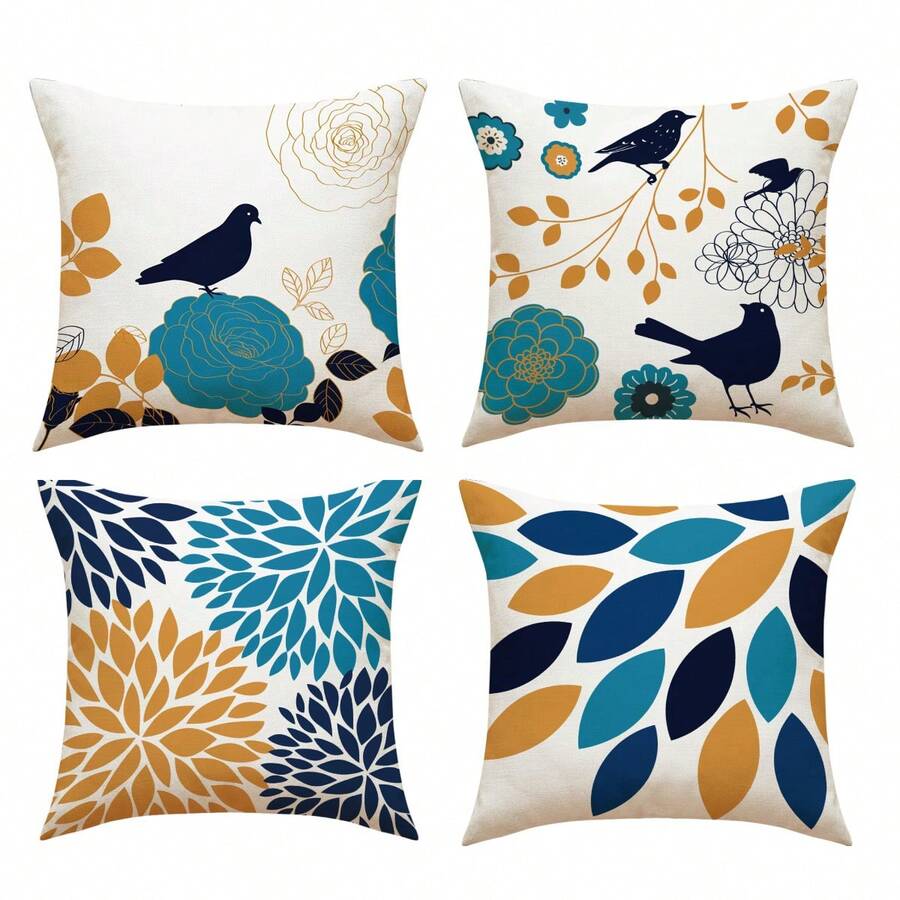 Set Of 4 Spring Square Cushion Covers With Zipper, Single Side Printed, Home Decoration For Living Room And Bedroom (Pillow Core Not Included) - Multicolor - View 1