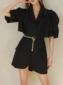 秋季新品金属链与PU皮革复合女士腰带，可搭配西装衬衫，百搭装饰腰链万圣节夏季，学校秋季，秋季，万圣节 - 黑色 - 查看 5