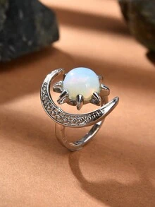 1pc Natural Crystal & Stone Crescent Moon Ring, Ramadan Gift For Women - Multicolor - View 11