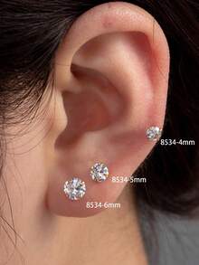 Toppiercing 1pc Simple And Fashionable Copper Inlaid Zirconia Circle Shaped Stainless Steel Bar Cartilage Piercing Ear Stud - Yellow Gold - View 5