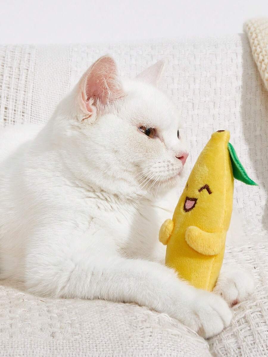 1入寵物毛絨軟黃色香蕉玩具,適用於小型犬和貓,非常適合磨牙和解悶