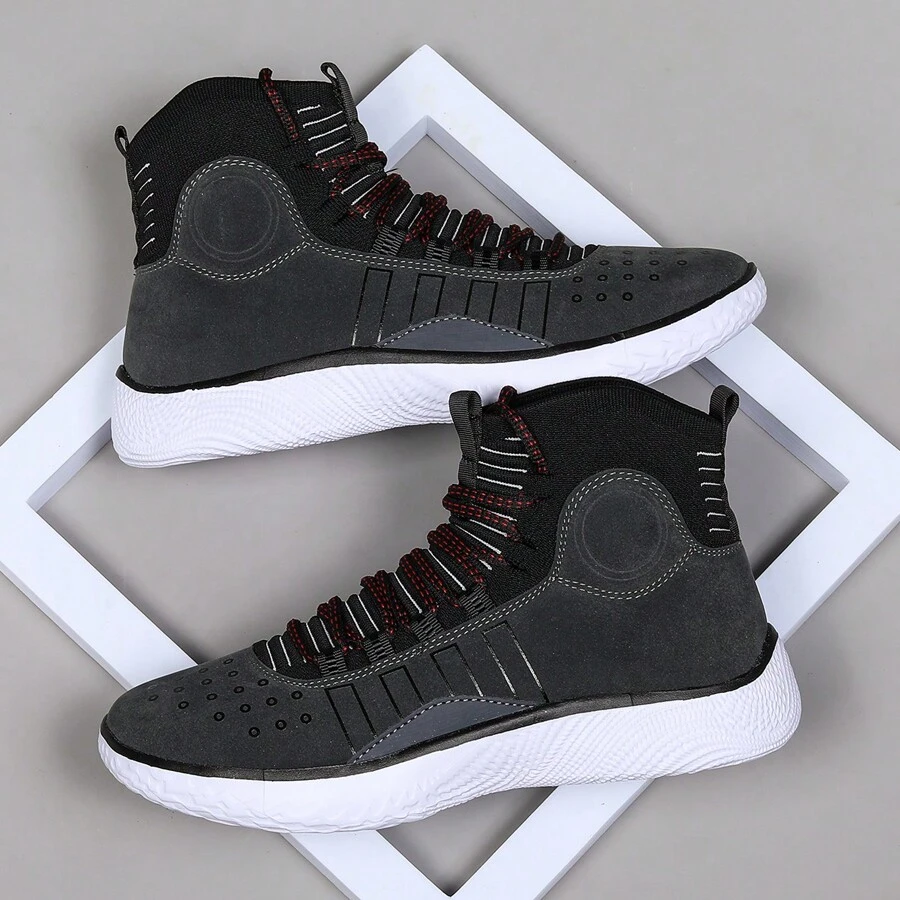 2024男士彈性切爾西運動鞋，內附襪子，紫色、純白、紅色、黑色、灰色對比色，超柔軟跑步鞋 - 黑色 - 查看 1