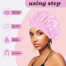 4pcs/Set Simulated Silk Eye Mask & Hair Accessories Sleeping Set Satin Bonnet For Women Tie Band Hair Bonnet For Sleeping Silk Sleeping Cap Nightcap For SleepingFor Bedroom,Travel,Office,School - Black - View 3