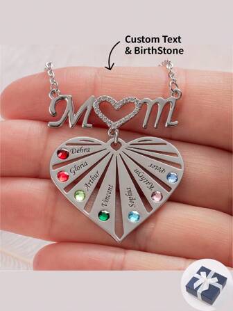 Customized Birthstones Heart-Shaped Names Family Necklace Couple Mother's Day Father's Day Birthday Gift Diy,Silver,Stylish,Colorful,Vintage,Unisex,Hipster,Simple,Casual,Custom,Personalized,Unique,Ideal Gifts For Him,Ideal Gifts For Her,Her,Boyfriend,Girlfriend,Dad,Mom,Family,Friends,For Anniversaries,For Birthdays,For Graduation,For Prom,For Party,Jewelry Women