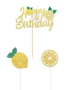 13入組檸檬快樂生日蛋糕裝飾水果主題派對紙杯蛋糕裝飾 - 彩色 - 查看 3