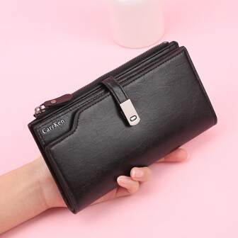 New Arrival Women's Long Wallet With Metal Clasp Multi-Function Card Holder Three-Fold Card Case Fashionable Zipper Coin Business Casual For Women Wallet Purse Wallet