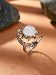 1pc Natural Crystal & Stone Crescent Moon Ring, Ramadan Gift For Women - Multicolor - View 9