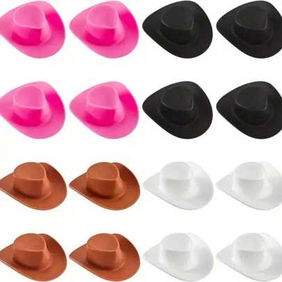10Pcs Mini Cowboy Hat Plastic Mini Western Hat Cute Doll Hat Party Hats For Pretend Play Dollhouse Decoration Gnome Plates, Mini Cap Accessories