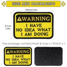 Fun Hook And Loop Patch - Warning I Have No Idea What I Am Doing, 1 Piece Embroidery Patch For Backpack, Dog Harness, Vest, Jacket, Jeans, Hat, Helmet - Yellow - View 2