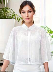 1 pieza Chal elegante de mujer con botón de perla falsa, patrón floral y calado, negro, perfecto para una cita o fiesta de noche y complementa con un vestido camiseta, Día de San Valentín