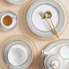 Nordic Style Ceramic Dinner Plate With Golden Rim For Home Use, Suitable For Soup, Steak And Cake Desserts Serving - Coffee Cup Set - View 10