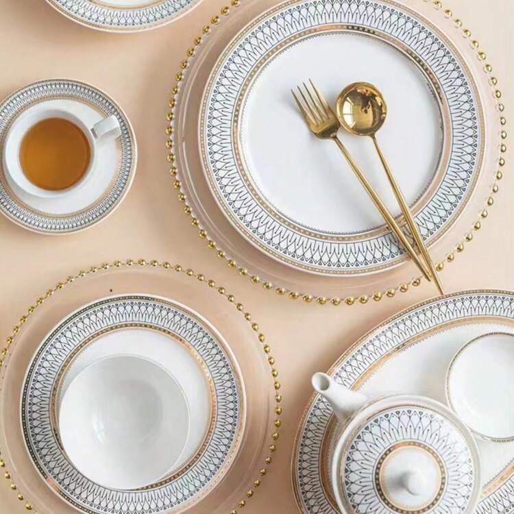 北歐風陶瓷晚餐盤，帶金邊可家用，適合盛湯、牛排和蛋糕甜點 - 咖啡杯套裝 - 查看 10