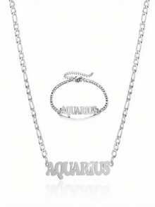 1件不銹鋼12星座字母項鍊珠寶,適用於女性、女孩、母親節、聖誕、新年、生日禮物 - 銀色 - 查看 29