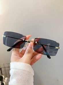 1pc Women's Rectangular Frame Fashion Glasses, Rimless Design, Versatile Decorative Glasses For Summer Beach Vacation,Outdoor,Travel Preppy Style For Back To School - Multicolor - View 11